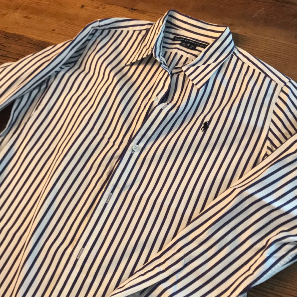 Purple and white striped cotton blouse